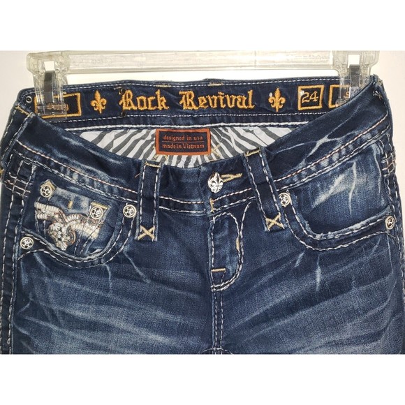 Rock Revival Betty Jeans Straight Women 24 Blue Medium Wash Stretch Thick Stitch - Picture 5 of 12